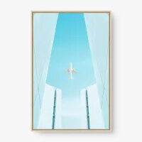 Quadro Decorativo Avião Sob Prédios – Arte Moderna Minimalista