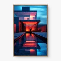 Quadro Decorativo Casa de Vidro – Arquitetura Moderna Iluminada