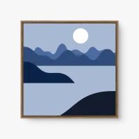 Quadro Decorativo Sketch Lua Cheia – Arte Minimalista em Tons de Azul