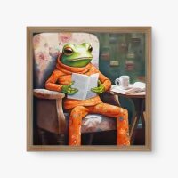 Quadro Decorativo Chilling Frog – Arte Surreal Divertida e Aconchegante