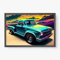 Quadro Decorativo Caminhonete Azul | Arte Retrô Vibrante