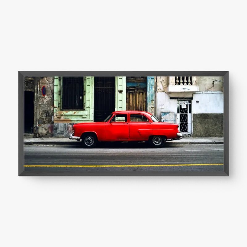 Quadro Decorativo Carro Vintage Vermelho – arte retrô urbana