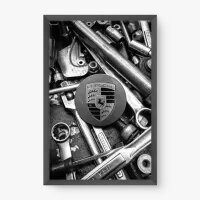 Quadro Decorativo Mecânica Porsche – Arte Automotiva em Preto e Branco