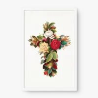 Quadro Decorativo Cruz de Rosas – Arte Religiosa e Fé com Delicadeza