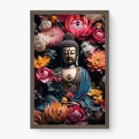 Quadro Decorativo Buda com Flores – Arte Oriental e Paz Interior