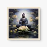 Quadro Decorativo Buda e Flores de Lótus – Arte Zen e Equilíbrio Espiritual