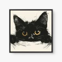 Quadro Decorativo Escondidinho – Gato Preto Curioso