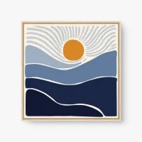 Quadro Decorativo Sketch Raios Azuis – Arte Minimalista com Sol e Tons de Azul