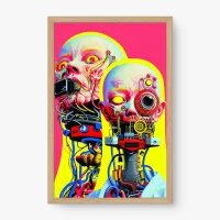 Quadro Decorativo Fusão Futurista – Arte Surreal Cyberpunk e Tecnológica