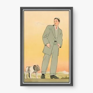 Quadro Decorativo Jovem e Cachorro Vintage Quadro Decorativo Jovem e Cachorro Vintage