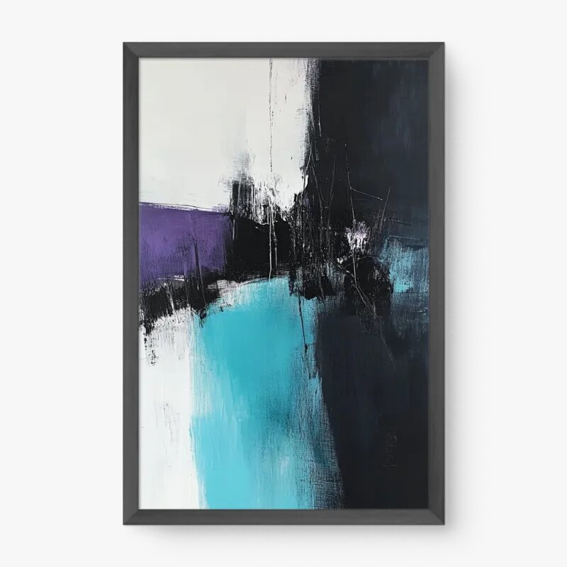 Quadro Abstrato Horizonte Noturno – arte contemporânea elegante em preto e azul Quadro Abstrato Horizonte Noturno – arte contemporânea elegante em preto e azul