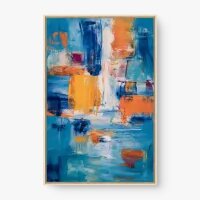 Quadro Decorativo Abstrato Energia Azul e Laranja - Quadrart
