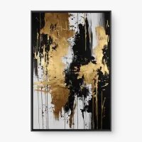 Quadro Abstrato Noite de Ouro – preto, branco e dourado