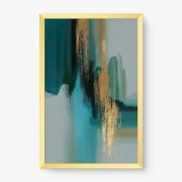 Quadro Abstrato Essência do Mar – azul e dourado elegante
