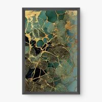 Quadro Decorativo Abstrato Ouro Esmeralda - Quadrart Quadro Decorativo Abstrato Ouro Esmeralda - Quadrart