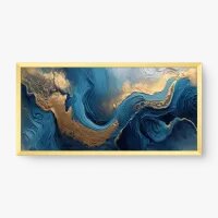 Quadro Decorativo Abstrato Mármore Azul e Dourado - Quadrart