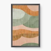 Quadro Decorativo Abstrato Verde e Terracota com Linhas Brancas - Quadrart