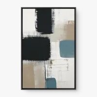 Quadro Decorativo Abstrato Minimalista Preto, Bege e Azul - Quadrart