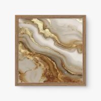 Quadro Decorativo Abstrato Mármore Branco e Dourado - Quadrart