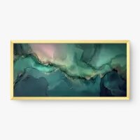 Quadro Decorativo Abstrato Fluidez Verde e Dourado - Quadrart