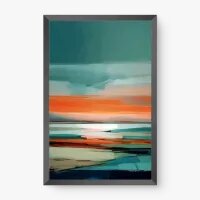 Quadro Decorativo Abstrato Horizonte Azul e Laranja - Quadrart