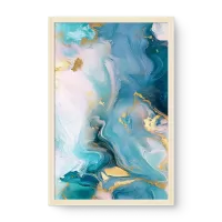 Quadro Decorativo Abstrato Mar Turquesa e Ouro - Quadrart