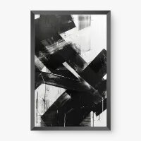 Quadro Decorativo Abstrato Brush Preto e Branco - Quadrart