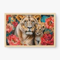 Quadro Decorativo Proteção Felina – Quadro Leoa e Filhote