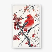 Quadro Decorativo Canto Vermelho – Arte em Aquarela Vibrante