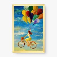 Quadro Decorativo Pedalando nas Nuvens – arte surreal colorida