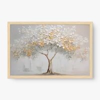 Quadro Decorativo Árvore da Vida Branca e Dourada – Arte Contemporânea