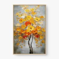 Quadro Decorativo Árvore do Sol – Arte Floral Dourada e Vibrante