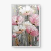 Quadro Decorativo Jardim Rosé 1 – Arte Floral Dourada e Elegante