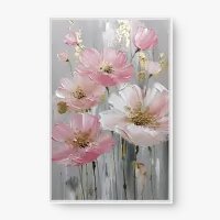 Quadro Decorativo Jardim Rosé 2 – Arte Floral Dourada e Suave