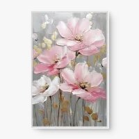 Quadro Decorativo Jardim Rosé 3 – Arte Floral Dourada e Elegante