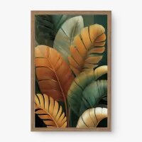 Quadro Decorativo Folhagem Tropical – Arte Verde e Dourada Natural