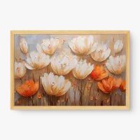 Quadro Decorativo Tulipas do Entardecer – Arte Floral em Tons Dourados e Alaranjados