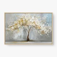 Quadro Decorativo Árvore Flores Brancas e Beges – Arte Texturizada e Sofisticada