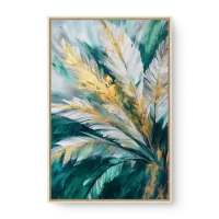 Quadro Decorativo Brilho das Folhas – Arte Verde e Dourada Contemporânea