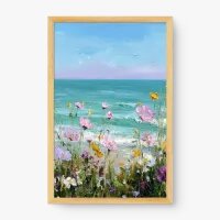 Quadro Decorativo Flores à Beira-Mar – Arte Floral e Paisagem Costeira