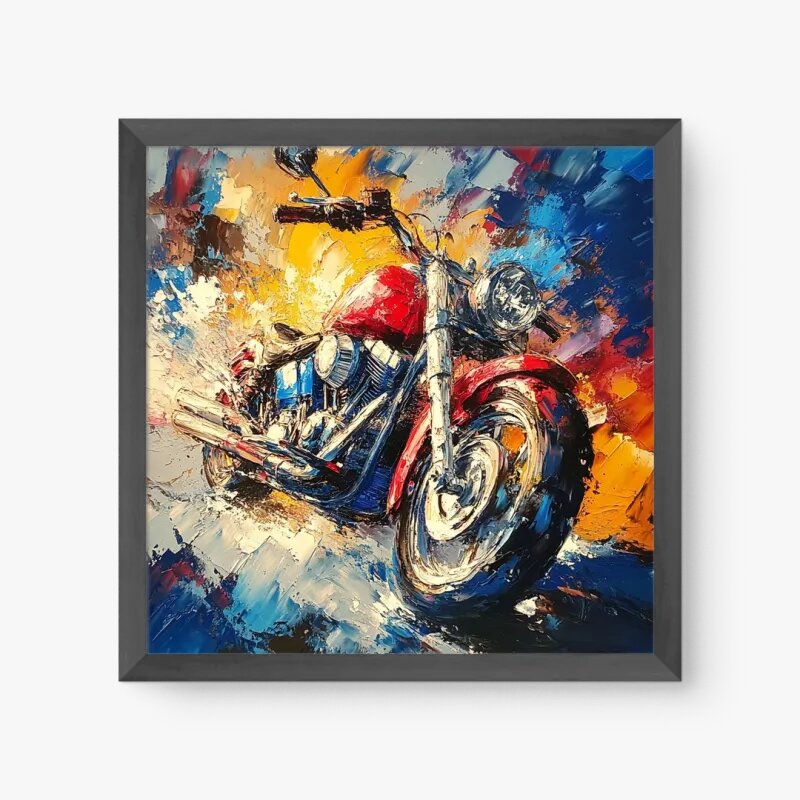 Quadro Decorativo Imponência Moto – arte automotiva moderna e vibrante com motocicleta vermelha