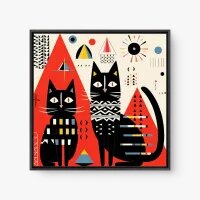 Quadro Decorativo Gatos Tribais – Arte Geométrica Moderna