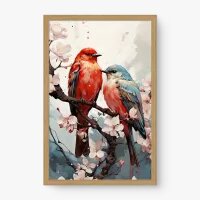 Quadro Decorativo Pássaros na Cerejeira – Arte Natural e Serenidade