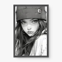 Quadro Decorativo Street Girl – Arte Urbana em Preto e Branco