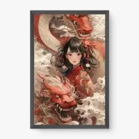 Quadro Decorativo Menina do Dragão – Arte Oriental Imponente