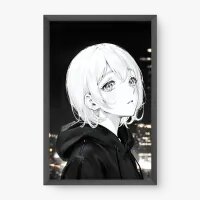Quadro Decorativo Menina Mangá P&B - Quadros figurativos Quadro Decorativo Menina Mangá P&B - Quadros figurativos