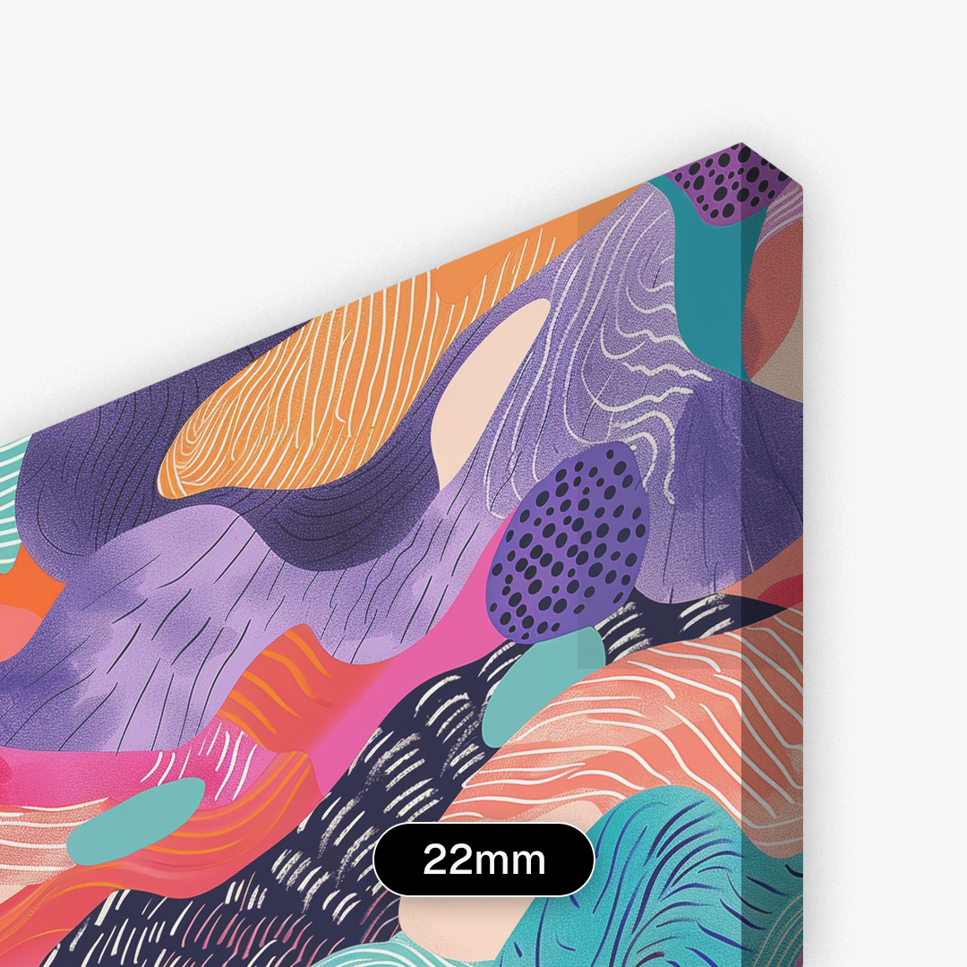 Quadro decorativo em estilo borda infinita com profundidade de 22 mm, oferecendo visual leve e acabamento discreto