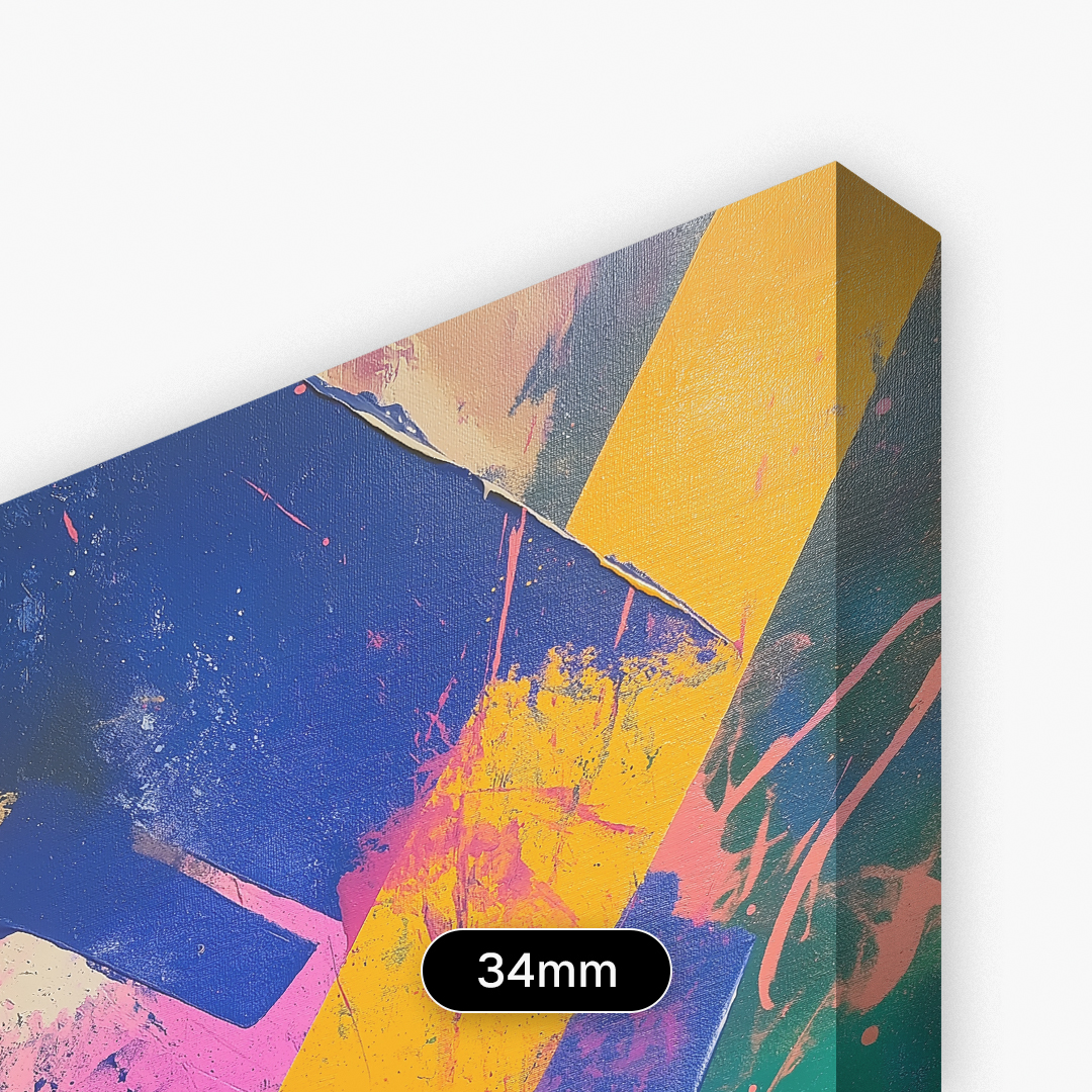 Quadro decorativo em estilo borda infinita com profundidade de 34 mm, equilibrando volume visual e elegância no acabamento