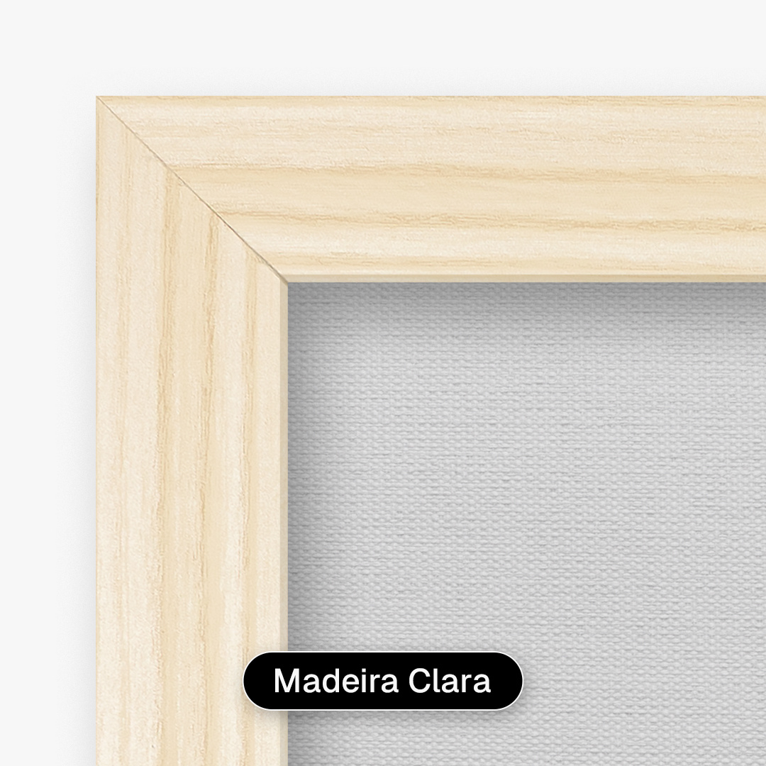 Quadro decorativo com moldura caixa texturizada Madeira Clara, oferecendo acabamento sofisticado com textura visível da madeira