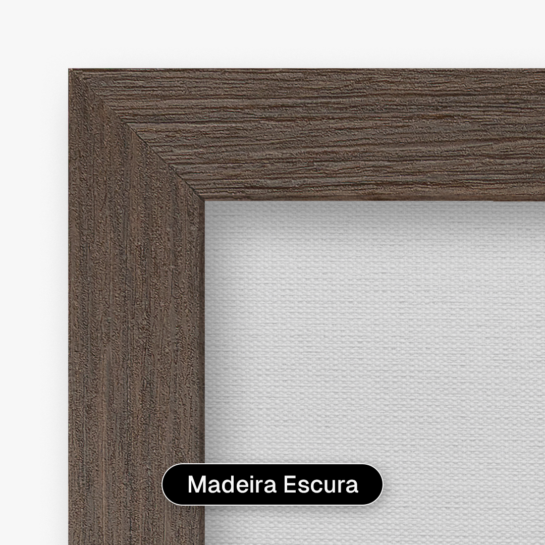 Quadro decorativo com moldura caixa texturizada Madeira Escura, oferecendo acabamento sofisticado com textura visível da madeira